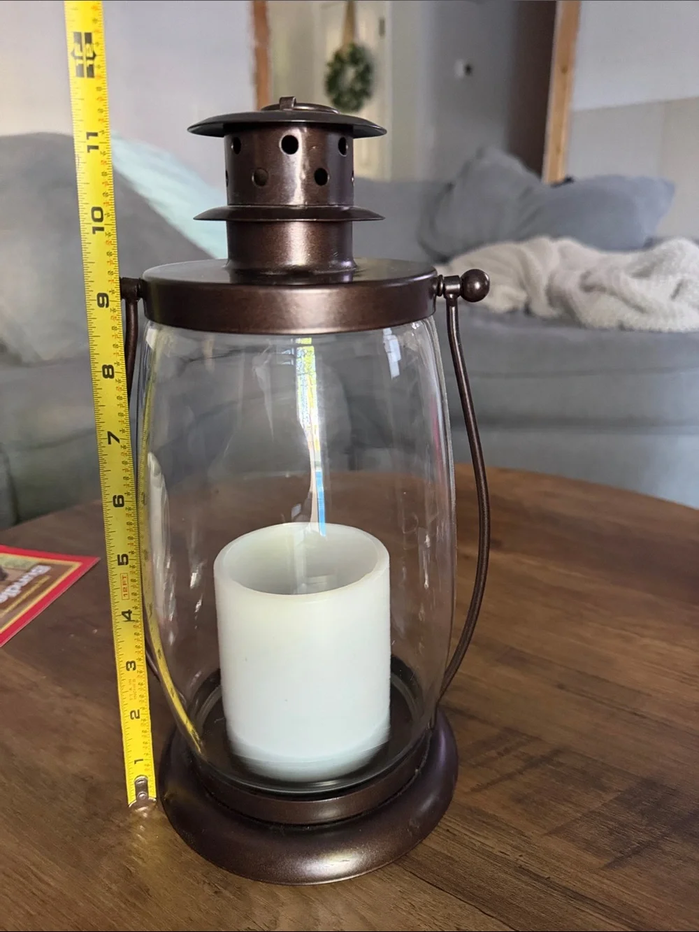 Bronze Glass Lantern with Flameless Candle - Home Accents